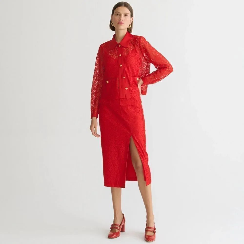 J Crew Side-slit Lace Pencil Skirt NWT